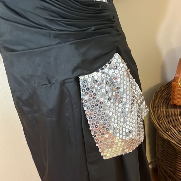 Vintage Black & Silver Dress/ Side Train/ Alice Designs - Picture 5 of 11